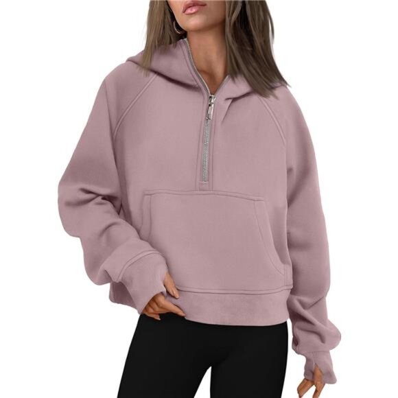 Jackets & Blazers - Quarter Zip Up Fleece Jackets for Women, Dark Pink